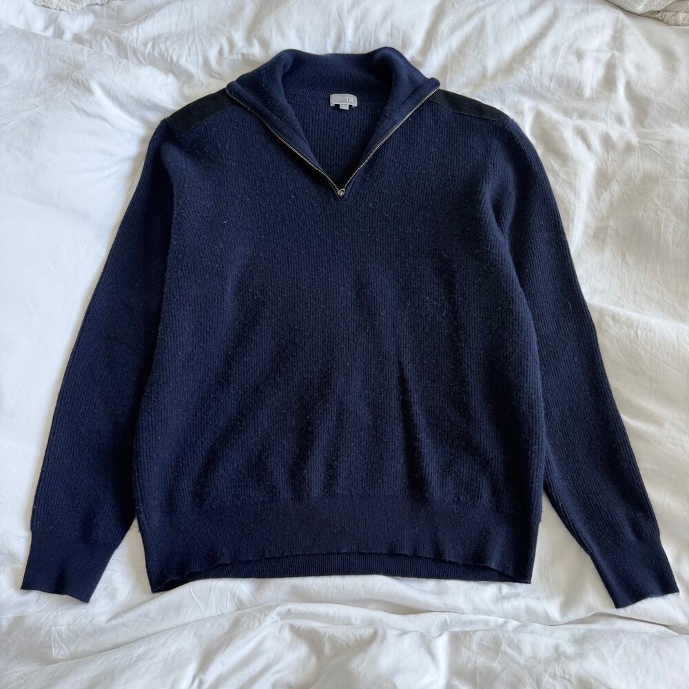 TSE Cashmere Men's Classic Quarter Zip Navy Blue Size XL